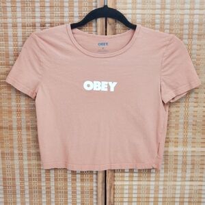 ♤ Obey Women's Blush Pink Short Sleeve Crop Top Size Medium